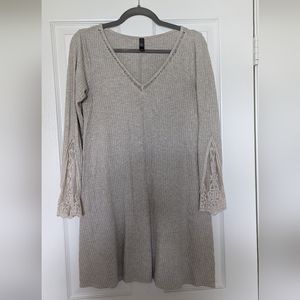 ALYA tan sweater dress lace sleeves xs
